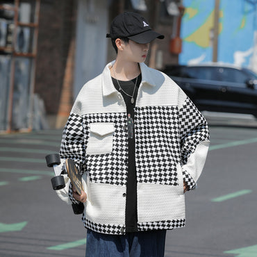 Hong Kong Style Personalized Plaid Jacket For Men