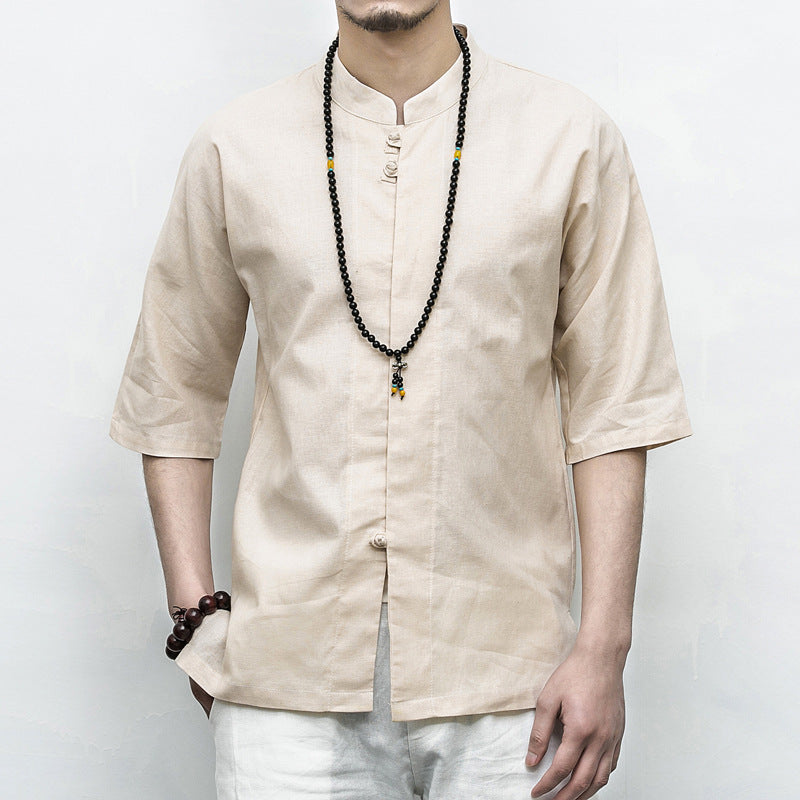 Chinese Style Disc Button Men's Cotton And Linen shirt