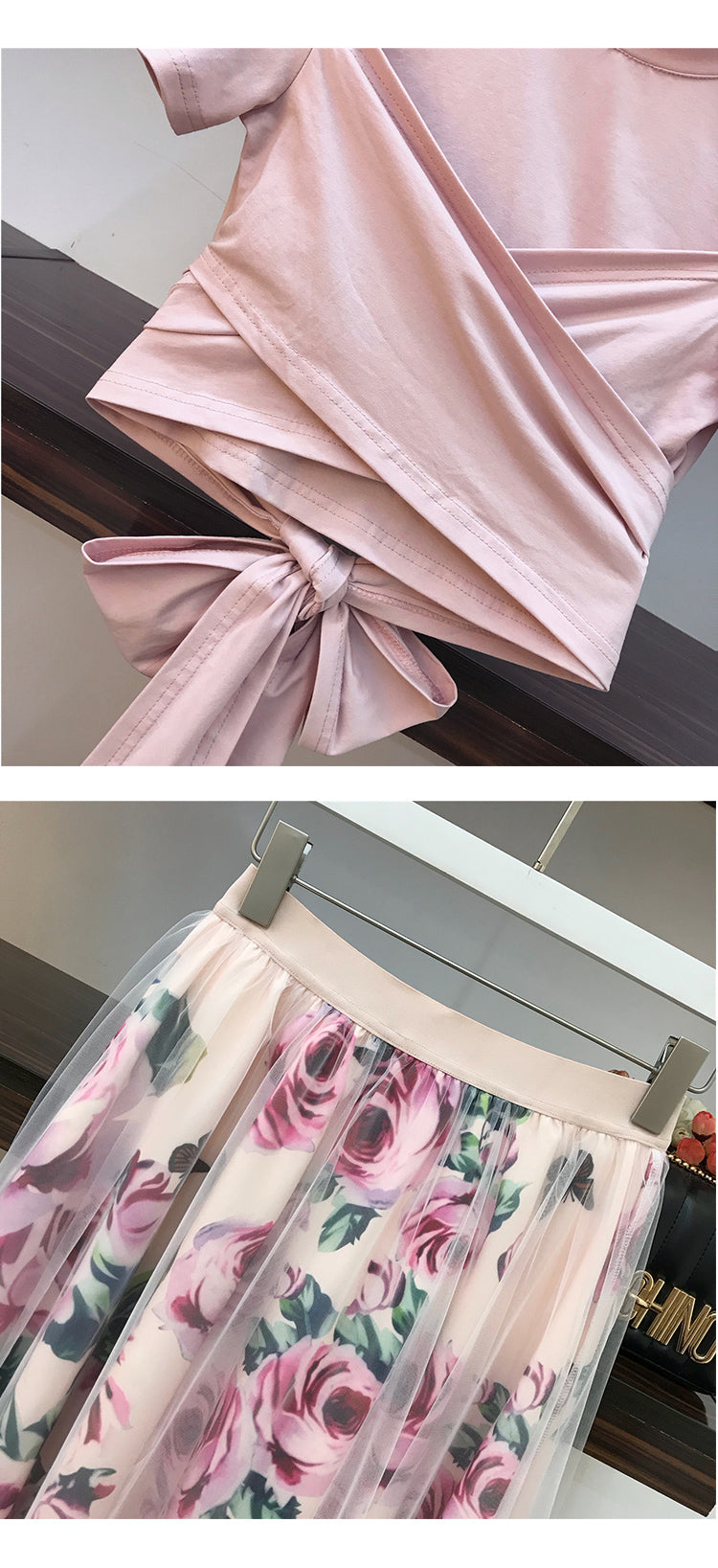 Women Irregular T Shirt Mesh Skirts Suits Tops Vintage Skirt
