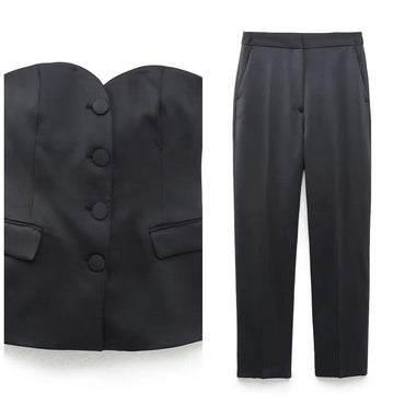 Gray Women's Urban Temperament Underwear Style Vest Top Straight Pants Suit