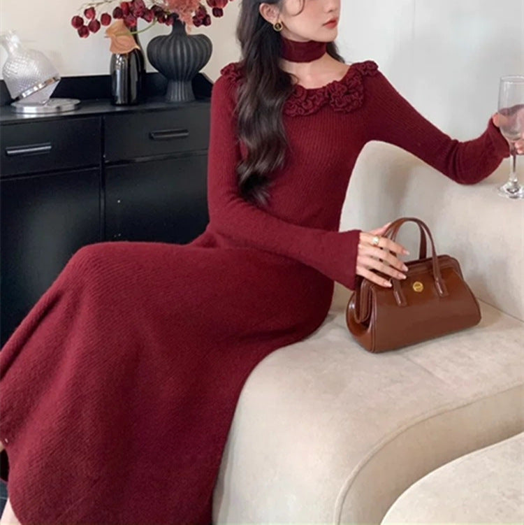 Classic Style French Style Flower Sweater Women's Autumn And Winter Dress