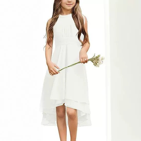 Halter Sleeveless Chiffon Short Front And Long Back Girls' Dress