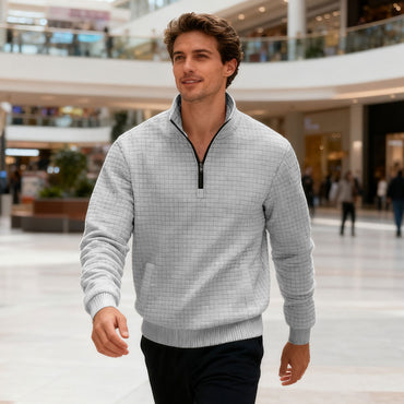 Men's Sweatshirt Autumn And Winter New Style Stand-up Collar Long Sleeve Small Check