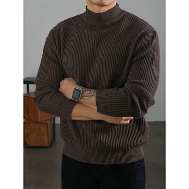 Mens Warm Korean-style Half-turtleneck Sweater With Vertical Stripes For Layering