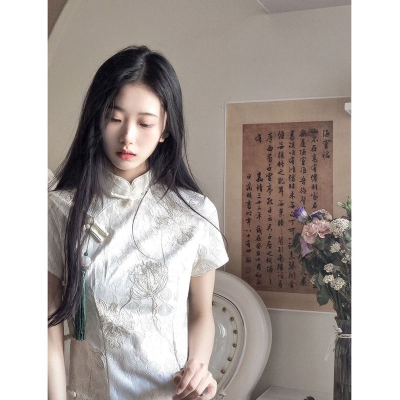 New Chinese Style National Style Retro White Improved Cheongsam