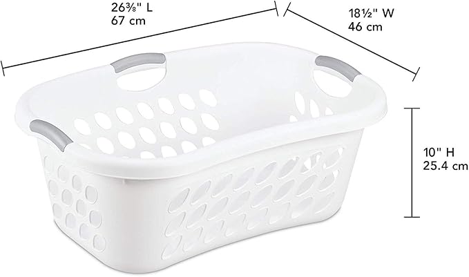 Hip Hold Plastci Laundry Basket, White with Titanium Handles