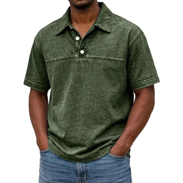 Mens Stylish Solid-color Vintage Short-sleeve Lapel Polo Shirt