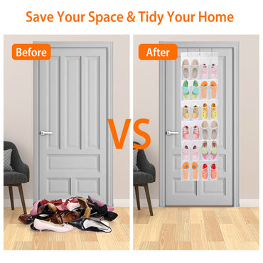 Over The Door Shoes Rack 24-Pocket Crystal Clear Organizer 6-Layer Hanging Storage Shelf For Shoes Slippers Small Toys Closet Cabinet