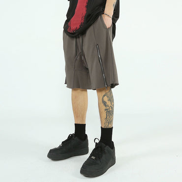 Men's Solid Color Zipper Side Slit Shorts