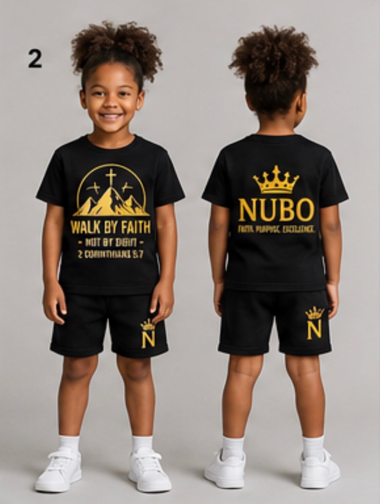 Kids walk by faith of NUBO short sets