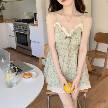 Korean Style Mori Style Floral Homewear With Braces Sweet Pajamas Suit