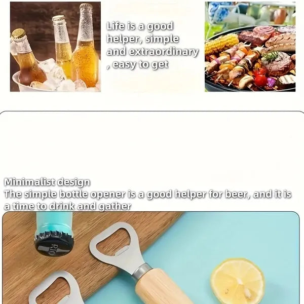 Beer Capper, Thickened Stainless Steel Wooden Handle Corkscrew, Wine Cap, Beverage Bottle Opener