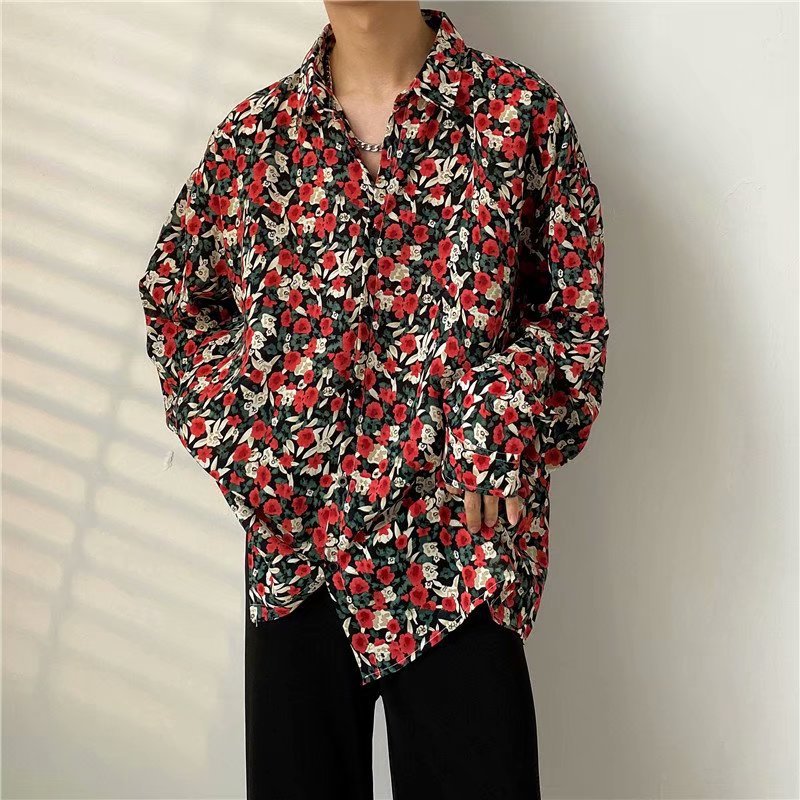 Hong Kong Style Vintage Floral Shirt Men