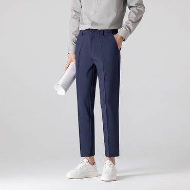 Mens Plus-Size Slim-Fit Solid-Color Capri Dress Pants