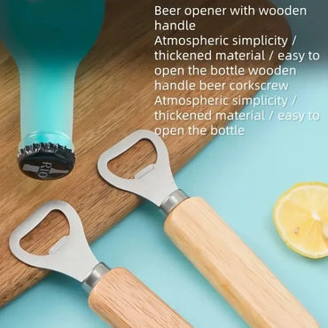 Beer Capper, Thickened Stainless Steel Wooden Handle Corkscrew, Wine Cap, Beverage Bottle Opener