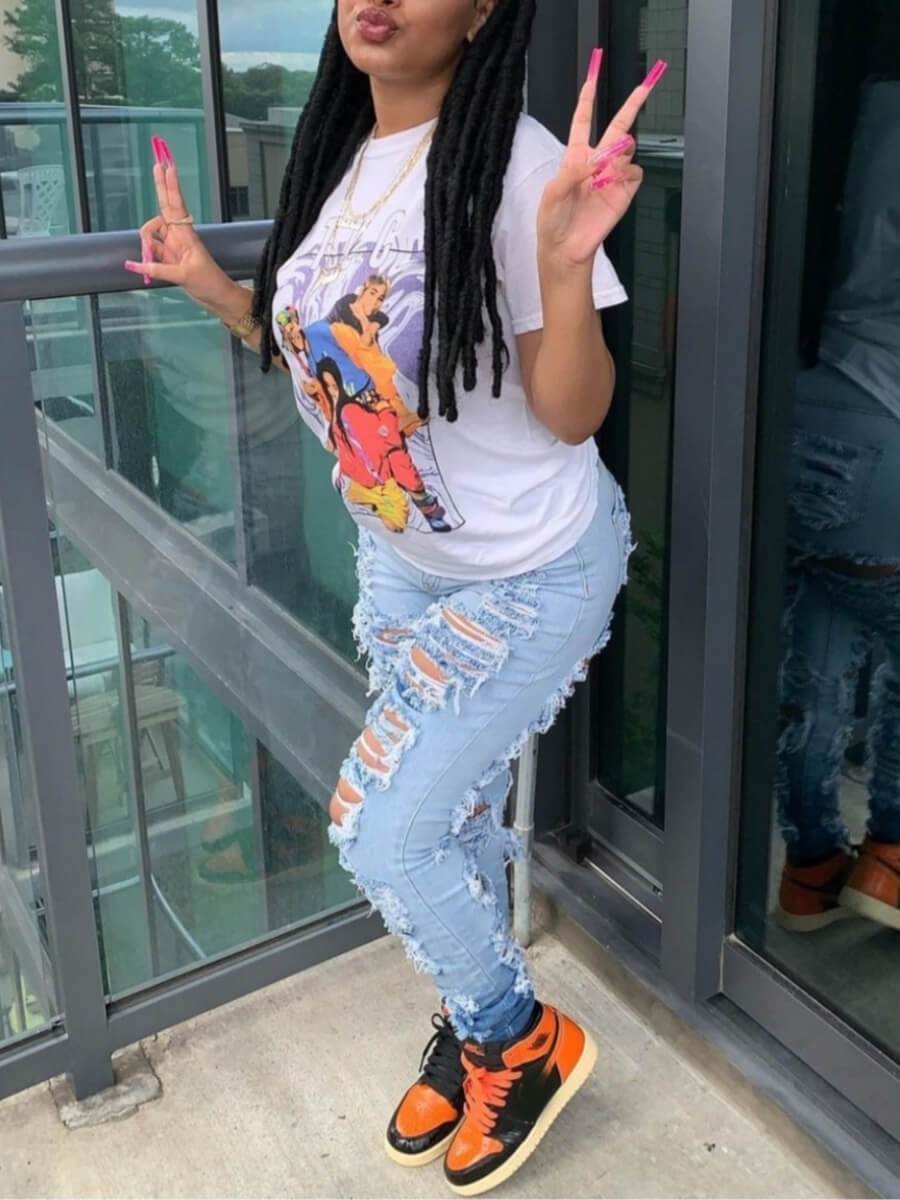 Women's Fashion Trend Ripped Stretch Jeans, Slim-fit Gradient Jeans, Suitable For All Kinds Of Wear, The Perfect Holiday Gift, Denim For Women