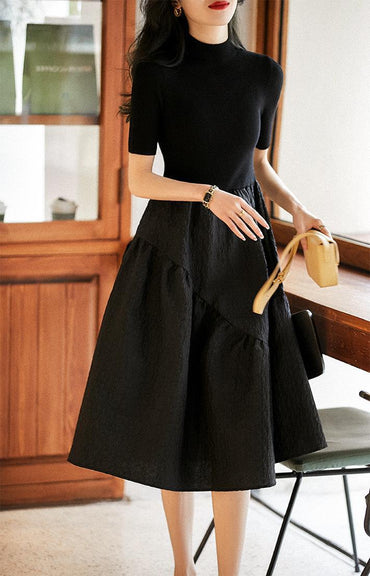 French Style Black Small Hepburn Style Temperament Waist-controlled Skimming Small Black Dress
