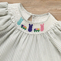Infant Baby Girls' Easter Bunny Smocked Dress Embroidered Short Sleeve Casual Summer Dress