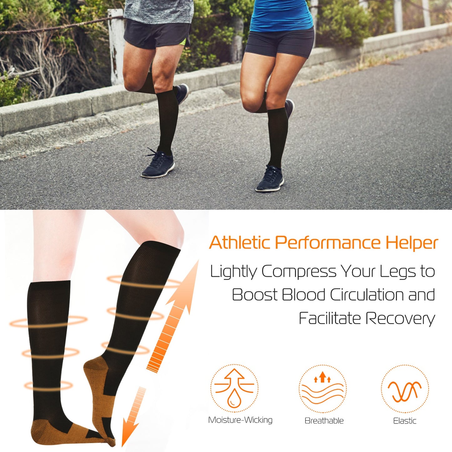 Unisex Copper Compression Socks Women Man Durable Hose Graduated Support Socks For Running Nursing Shin Splints Edema Swelling Recovery