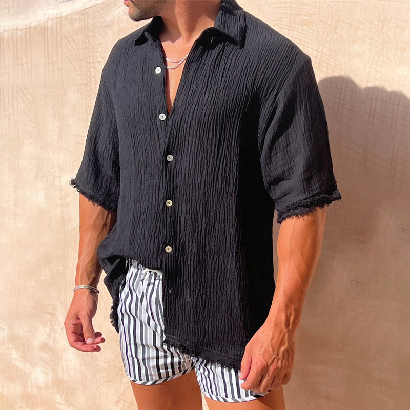 Men's Cotton Linen Short Sleeved Casual Loose Fitting T-shirt