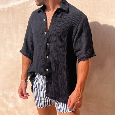 Men's Cotton Linen Short Sleeved Casual Loose Fitting T-shirt