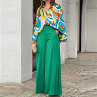 Loose And Elegant Casual Printed Shirt Top Wide Leg Pants Fashion Suit