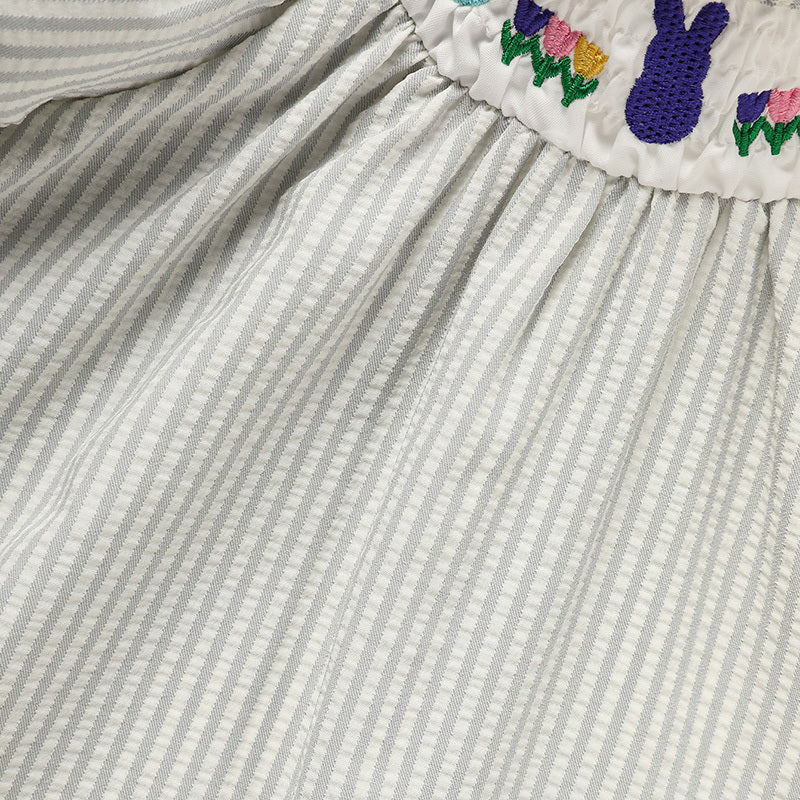 Infant Baby Girls' Easter Bunny Smocked Dress Embroidered Short Sleeve Casual Summer Dress
