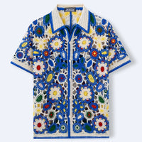 Ethnic Style Crochet Knitted Shirt Short Sleeved