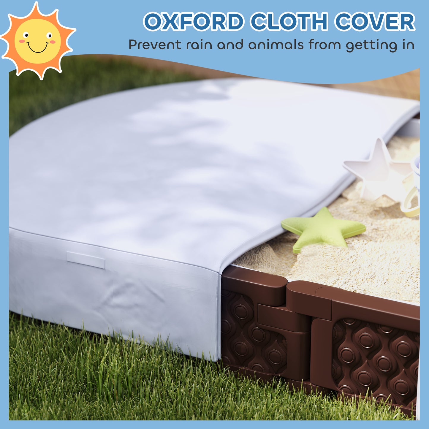 Kids Sandbox With Cover, 4 Corner Seats, Bottom Liner For Backyard, Garden, Outdoor, 71 X 42 W X 9, Dark Brown