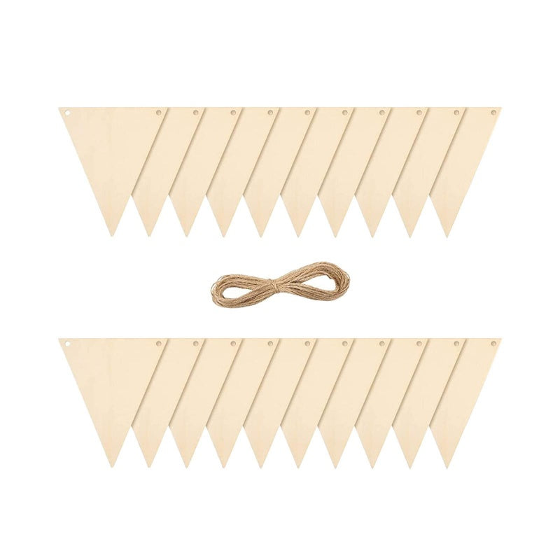 20pcs Wooden Triangular Flag Banners For Holiday Decoration Hanging