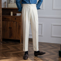 High Waist Straight Length British Men Casual Suit Pants