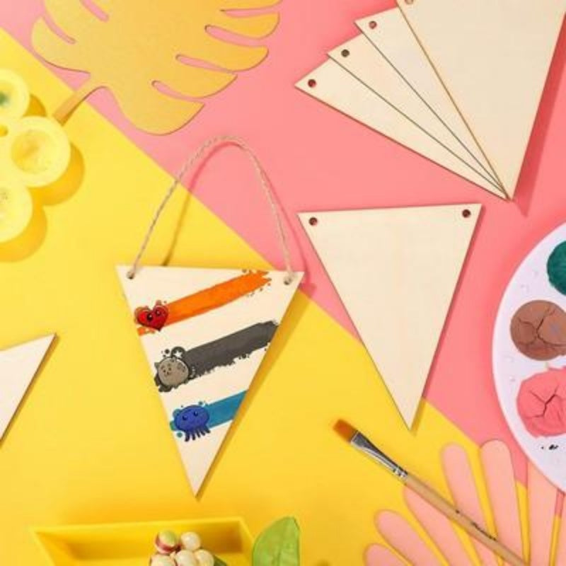 20pcs Wooden Triangular Flag Banners For Holiday Decoration Hanging