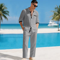 Mens Linen Shirt And Pants Two-piece Set