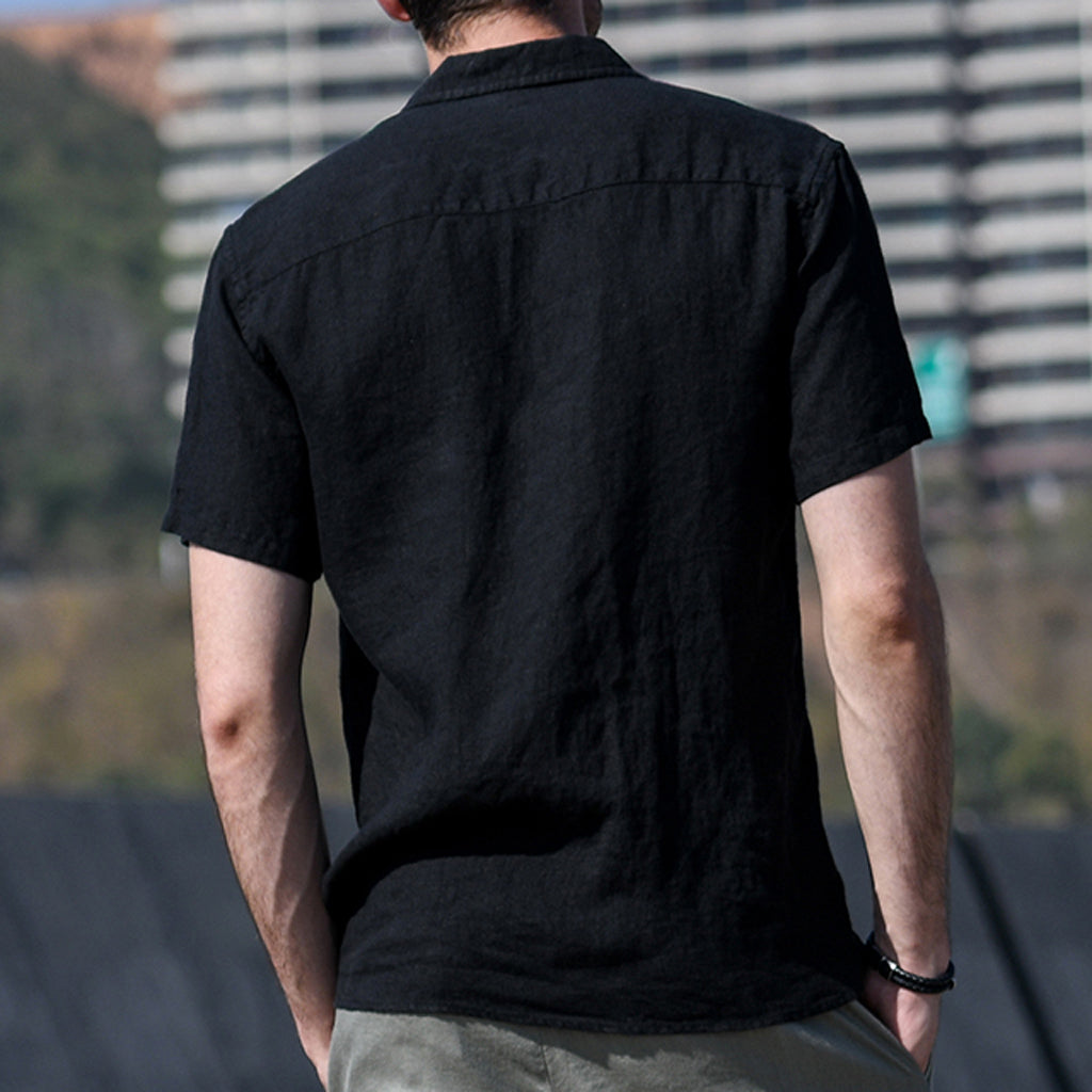 Vintage Chinese style lapel slim cotton shirt
