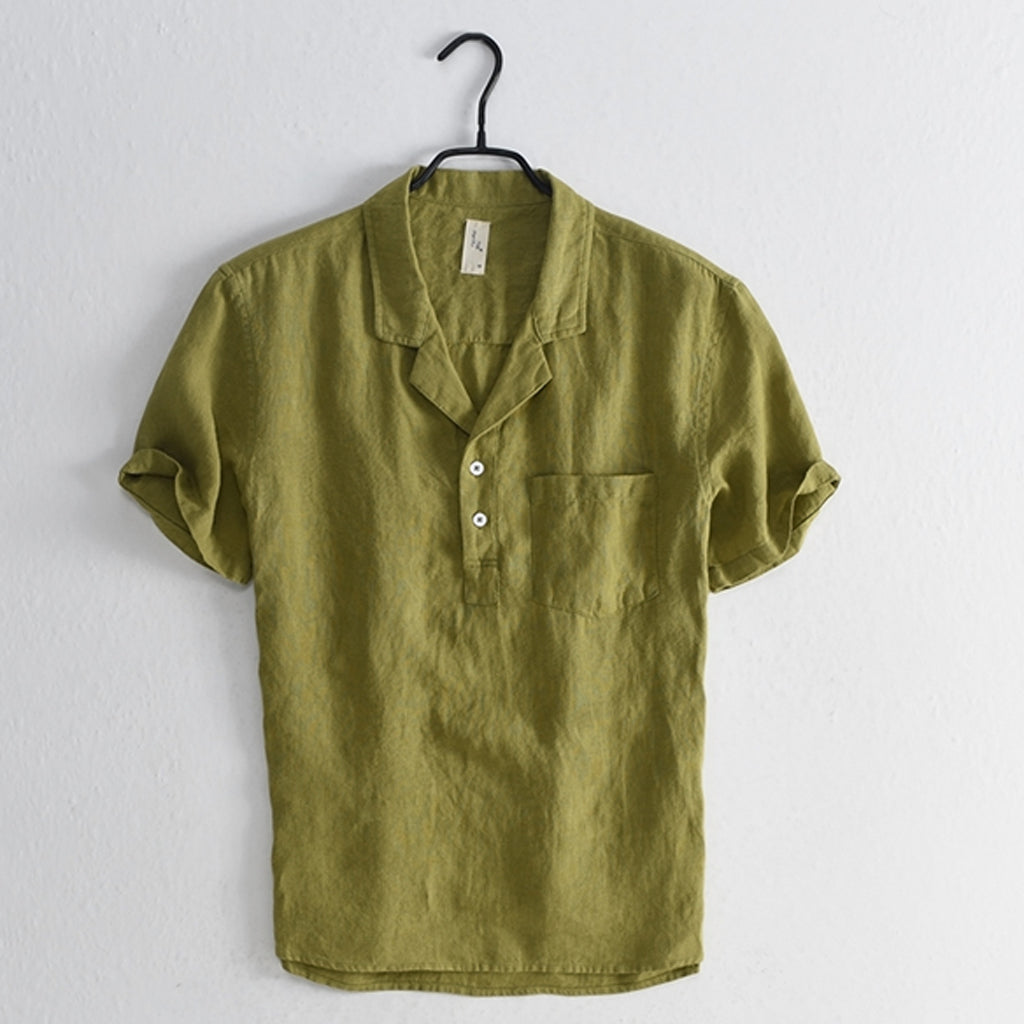 Vintage Chinese style lapel slim cotton shirt