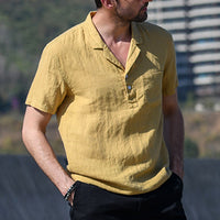 Vintage Chinese style lapel slim cotton shirt