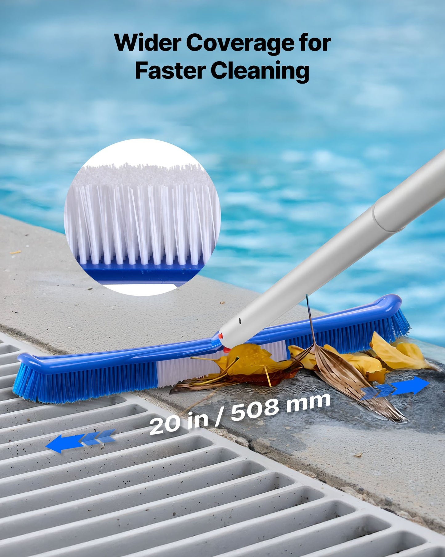 Swimming Pool Cleaing Kit With Leaf Skimmer Bag Rake Nets & 2 Brush Heads