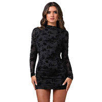 Hollow-out Flocking Sheath Slim Dress For Women