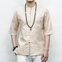 Chinese Style Disc Button Men's Cotton And Linen shirt