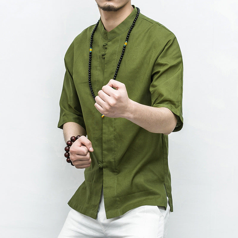 Chinese Style Disc Button Men's Cotton And Linen shirt