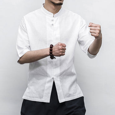 Chinese Style Disc Button Men's Cotton And Linen shirt