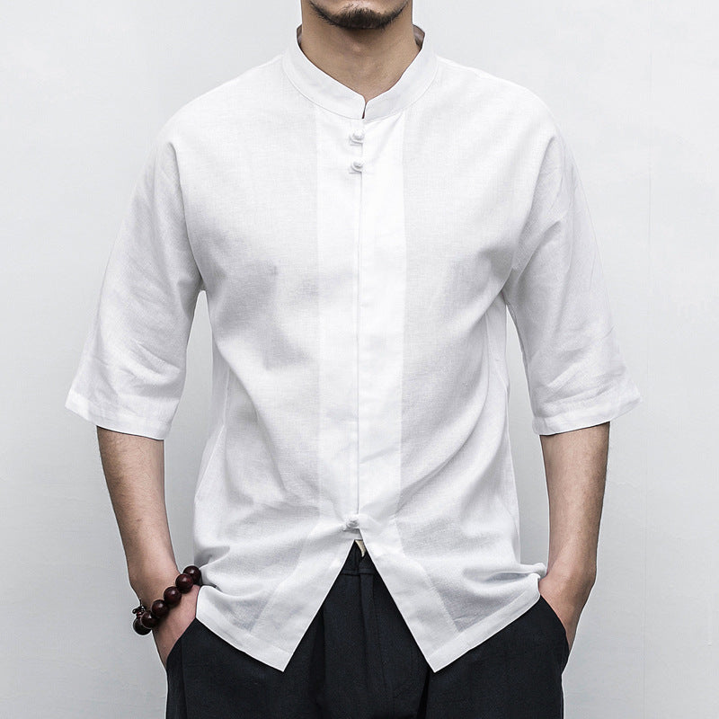 Chinese Style Disc Button Men's Cotton And Linen shirt