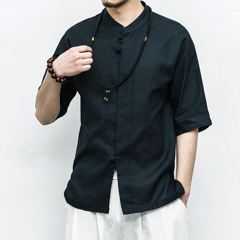 Chinese Style Disc Button Men's Cotton And Linen shirt
