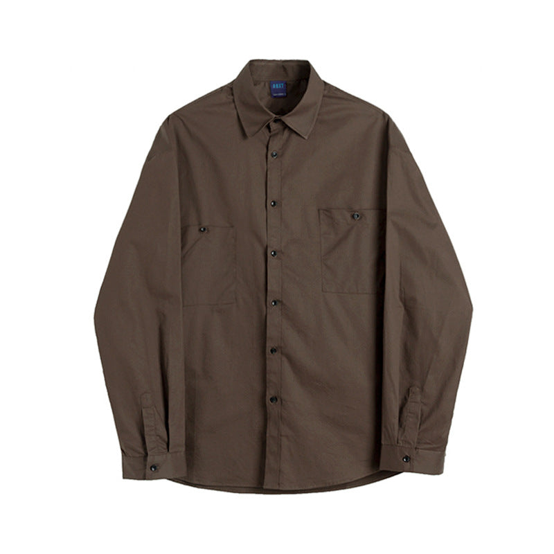 Retro Simple Korean Style Men's Long-sleeved Shirt