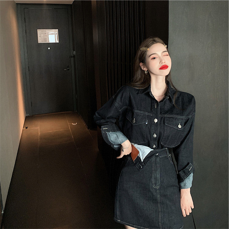 Lightly Cooked Style Imperial Sister Small Fragrant Style Denim Skirt