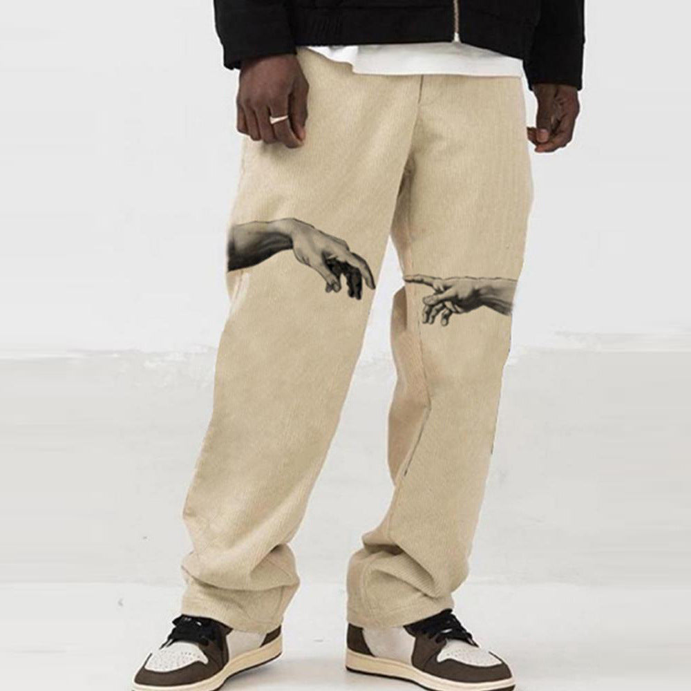 Teens Print Hot Style Straight Casual Trousers Men