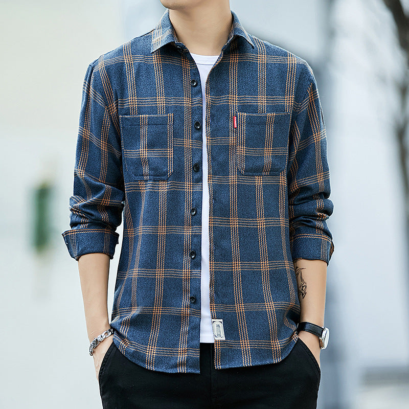 New Style Plaid Long Sleeved Shirt Men's Loose Fashion Casual Shirt