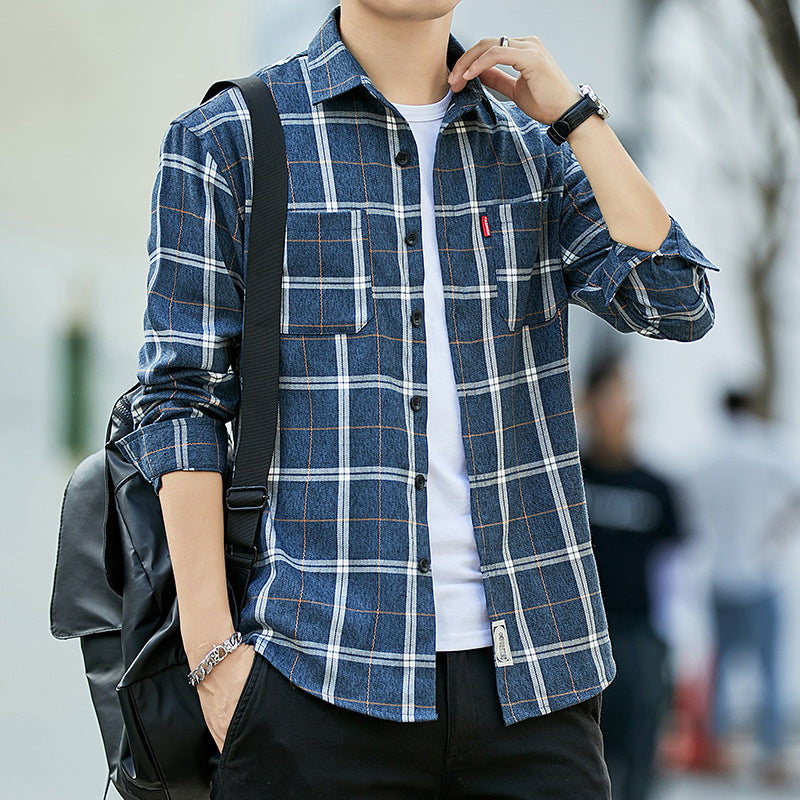 New Style Plaid Long Sleeved Shirt Men's Loose Fashion Casual Shirt