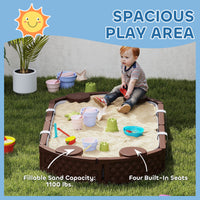Kids Sandbox With Cover, 4 Corner Seats, Bottom Liner For Backyard, Garden, Outdoor, 71 X 42 W X 9, Dark Brown