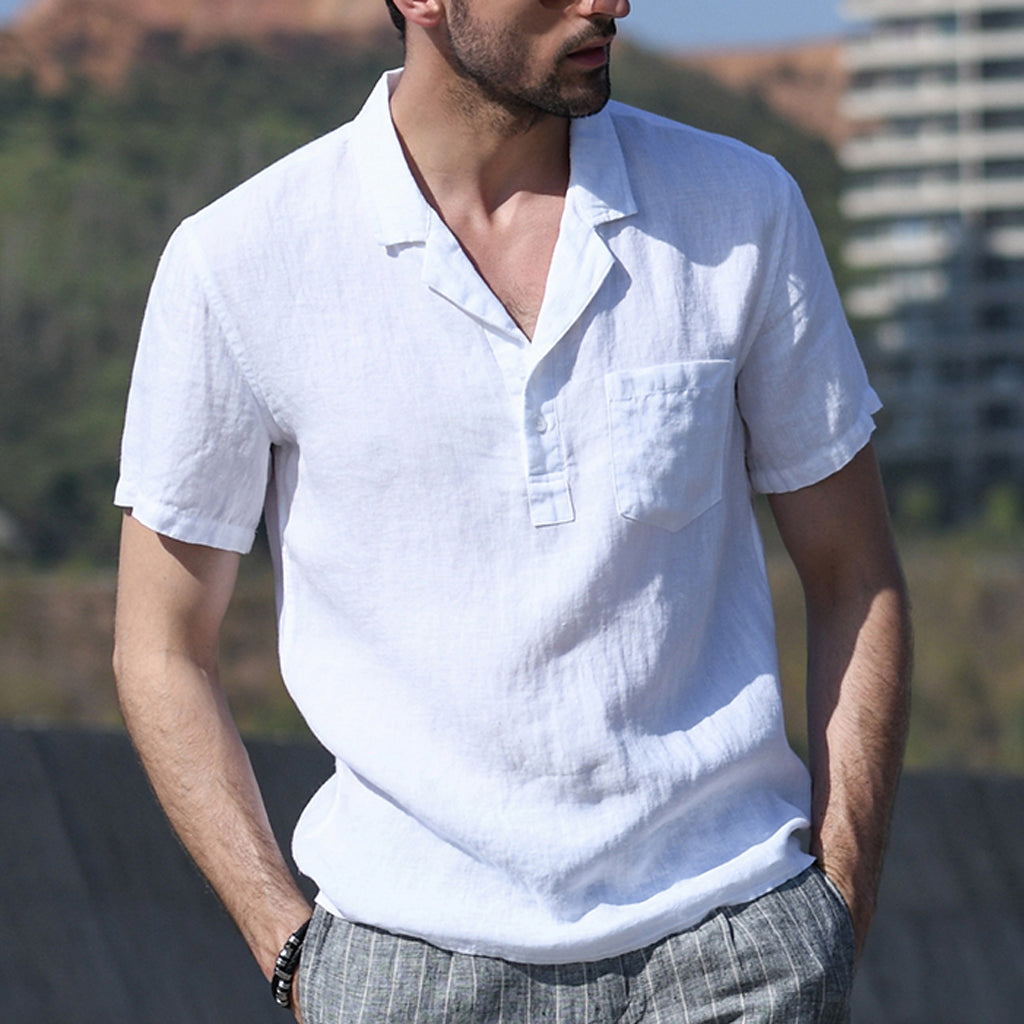 Vintage Chinese style lapel slim cotton shirt